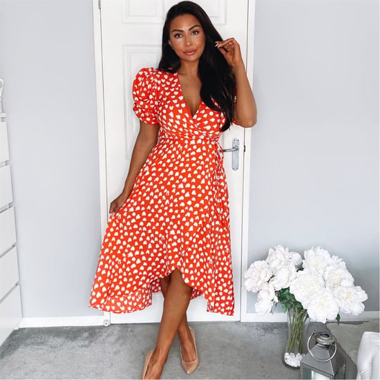 Women's AX Paris Heart Printed Wrap Midi Dress in Red - Image 1