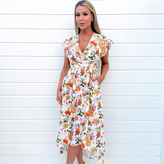 Women's AX Paris Floral Print Short Sleeve Belted Wrap Midi Dress in Cream - Image 1