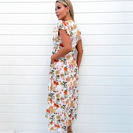 Women's AX Paris Floral Print Short Sleeve Belted Wrap Midi Dress in Cream - Image 2