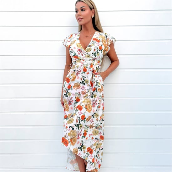 Women's AX Paris Floral Print Short Sleeve Belted Wrap Midi Dress in Cream - Image 3