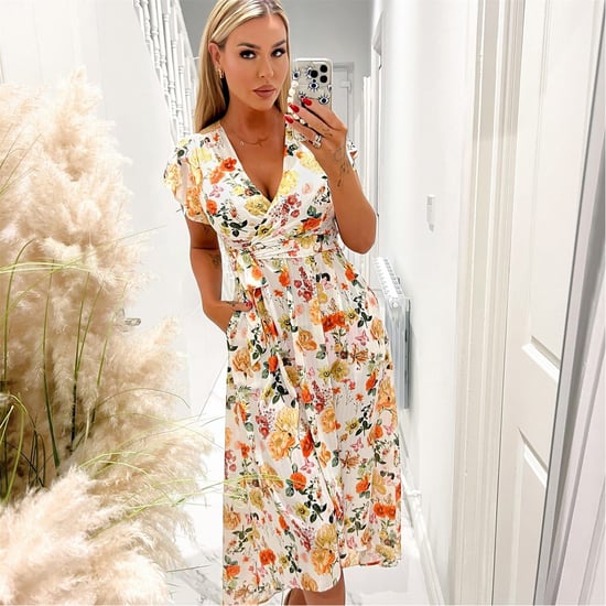 Women's AX Paris Floral Print Short Sleeve Belted Wrap Midi Dress in Cream - Image 4