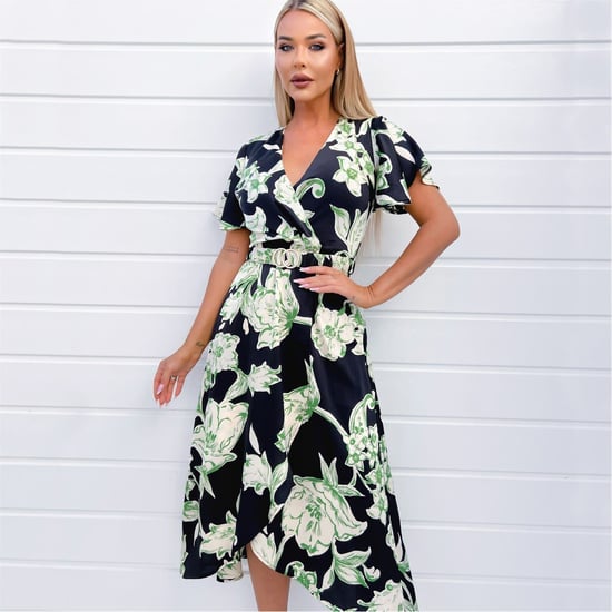 Women's AX Paris Floral Printed Short Sleeve Belted Wrap Midi Dress in Multi - Image 3