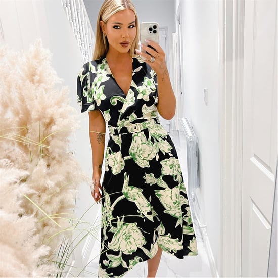 Women's AX Paris Floral Printed Short Sleeve Belted Wrap Midi Dress in Multi - Image 4