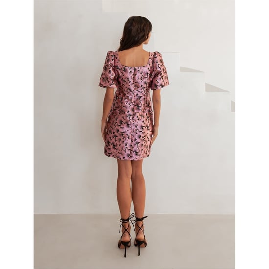 Women's Lovedrobe Square Neck Short Sleeve Mini Shift Dress in Pink - Image 2