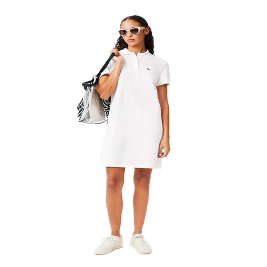 Women's Lacoste Ef7767 Collared Neck Knee Length T-Shirt Dress in White - Image 1