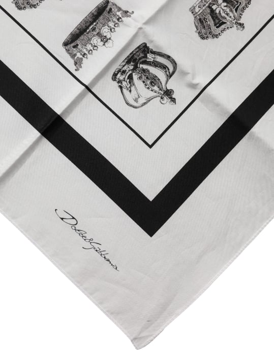 Dolce & Gabbana Vit Krona Bomull Fyrkantig Foulard Scarfs - Image 4