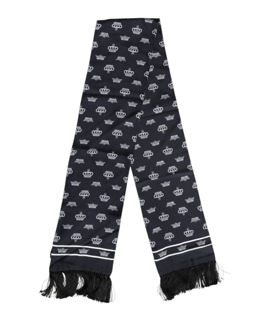 Dolce & Gabbana Zwarte Zijde Kroon Franje Mannen Foulard Sjaal - Image 2