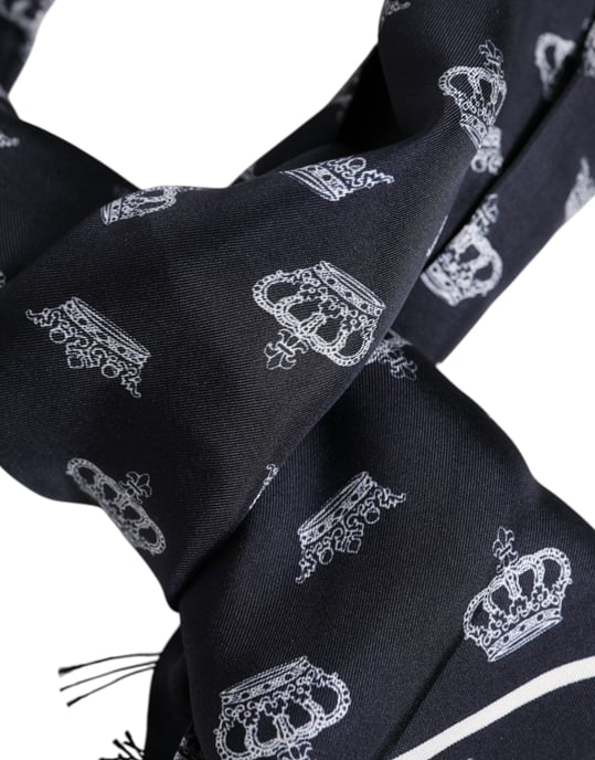 Dolce & Gabbana Zwarte Zijde Kroon Franje Mannen Foulard Sjaal - Image 5
