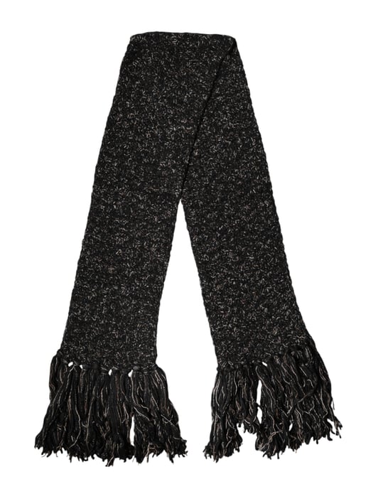 Dolce & Gabbana Zwarte Wol Franje Halswrap Foulard Sjaal - Image 1