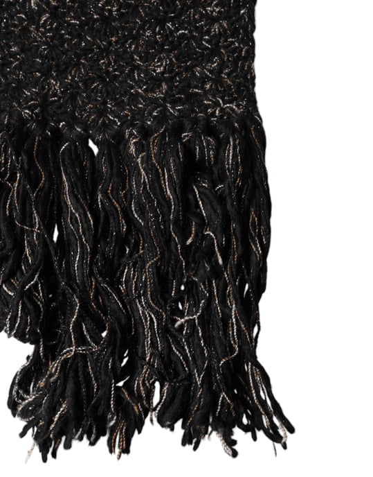 Dolce & Gabbana Zwarte Wol Franje Halswrap Foulard Sjaal - Image 3