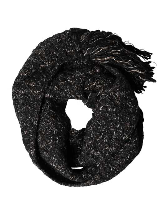 Dolce & Gabbana Zwarte Wol Franje Halswrap Foulard Sjaal - Image 4