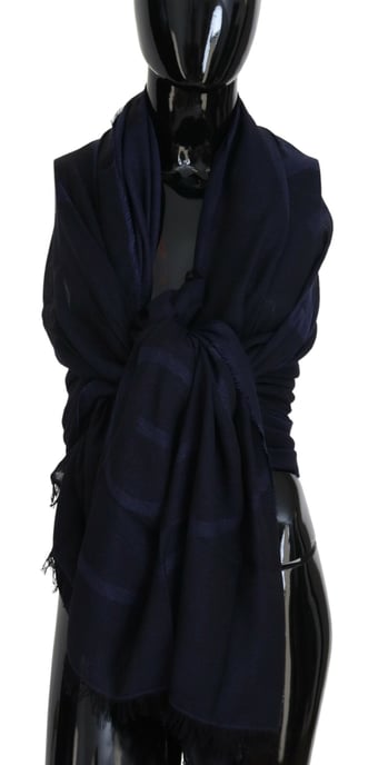 GF Ferre Donkerblauwe Wol Nekwrap Sjaal met Franje - Image 1
