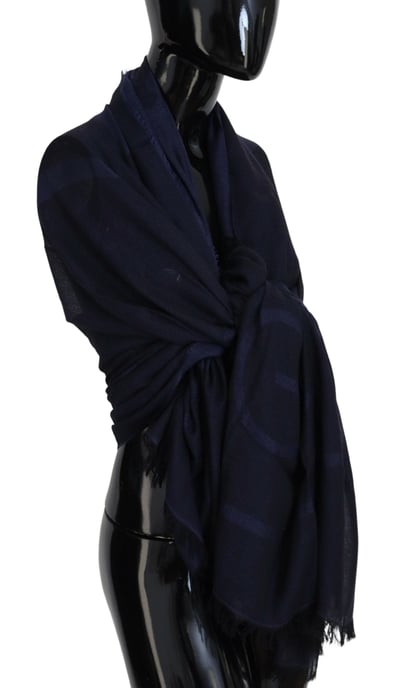 GF Ferre Donkerblauwe Wol Nekwrap Sjaal met Franje - Image 4