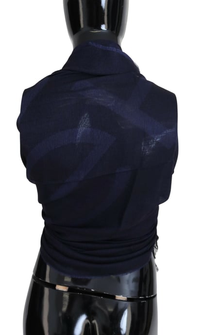 GF Ferre Donkerblauwe Wol Nekwrap Sjaal met Franje - Image 5