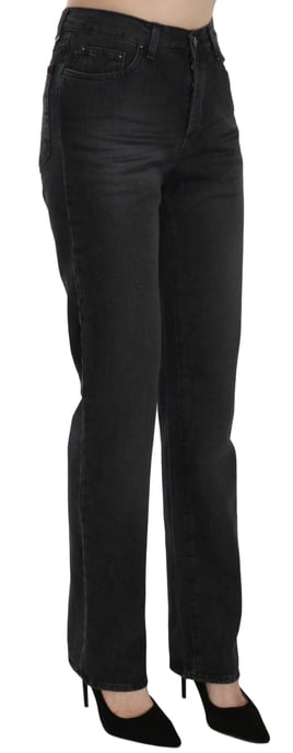 Just Cavalli Zwarte Gewassen Hoge Taille Rechte Denim Broek Jeans - Image 4
