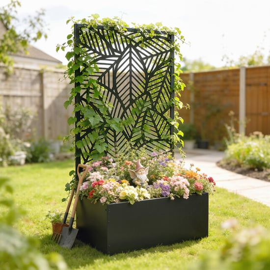 4goodz Plantenbak metaal met klimrek 30x60x113 cm zwart - Image 2