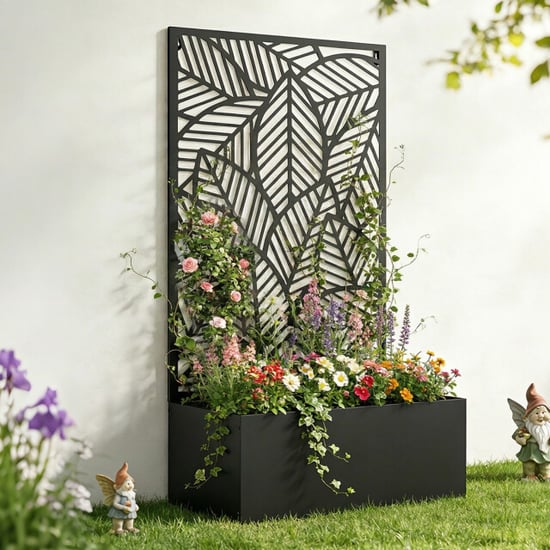 4goodz Plantenbak metaal met klimrek 30x60x113 cm zwart - Image 3