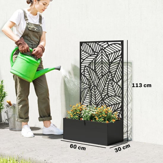 4goodz Plantenbak metaal met klimrek 30x60x113 cm zwart - Image 5