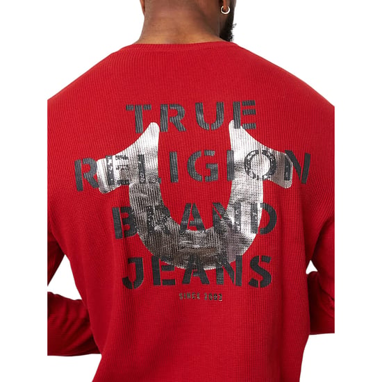 True Religion Mens T Shirts Ribbed Henley Long Sleeve Summer Cotton Tee - Image 2