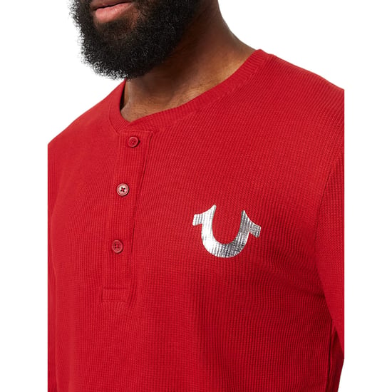 True Religion Mens T Shirts Ribbed Henley Long Sleeve Summer Cotton Tee - Image 3