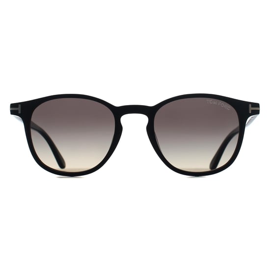 Tom Ford Round Mens Shiny Black Grey Gradient Light Mirror Holt-02 FT1302 - Image 1
