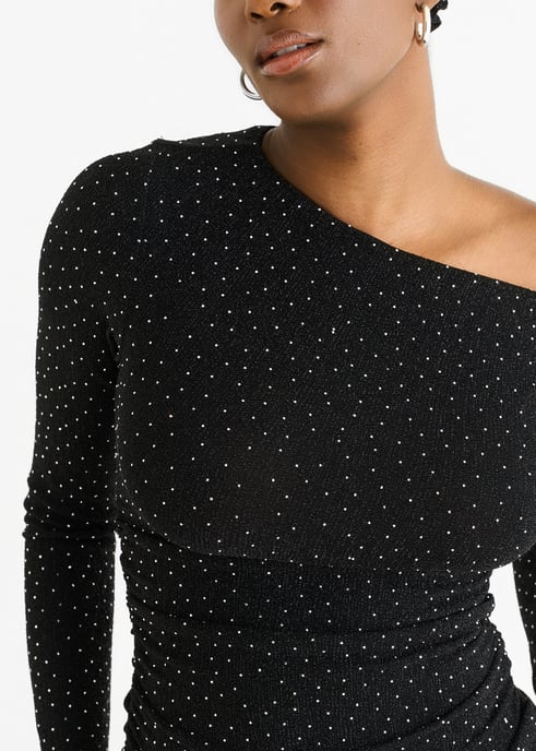 Black Diamante Slash Neck Top - Image 2
