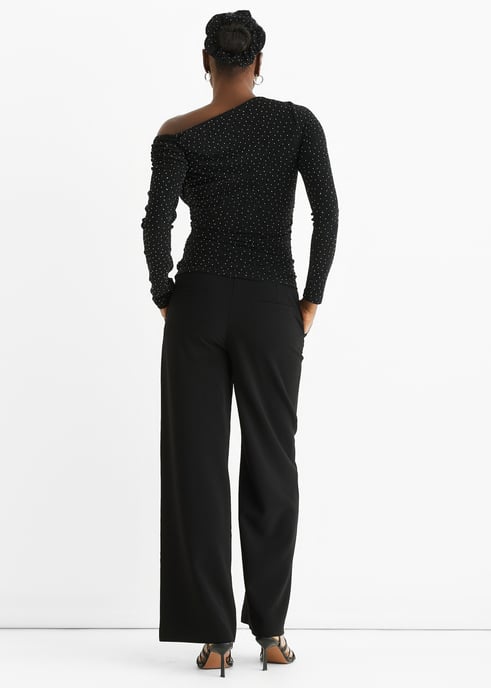 Black Diamante Slash Neck Top - Image 4