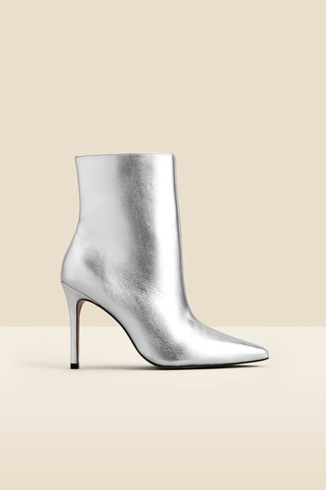 Silver Leather Pointed Toe Ankle Boot - Image 1