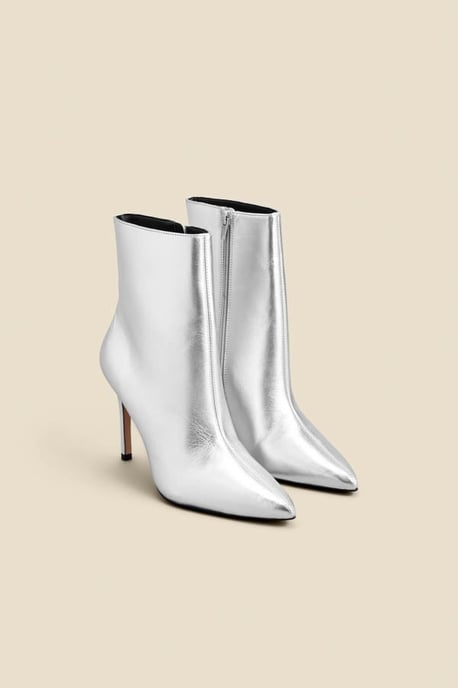 Silver Leather Pointed Toe Ankle Boot - Image 2