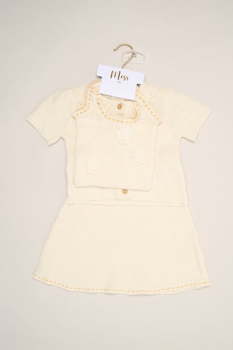 Crochet 3-Piece Set with Knit Top, Skirt & Floral Bag - Image 2