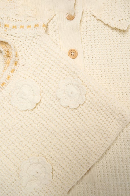 Crochet 3-Piece Set with Knit Top, Skirt & Floral Bag - Image 3