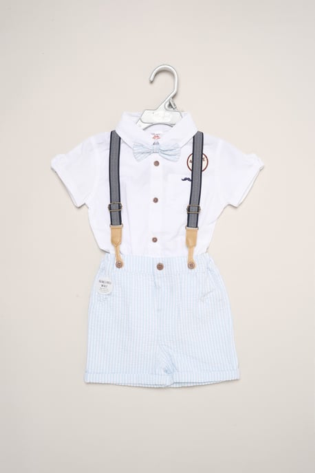 Mock Shirt Bodysuit, Shorts and Bowtie Outfit Set - Image 2