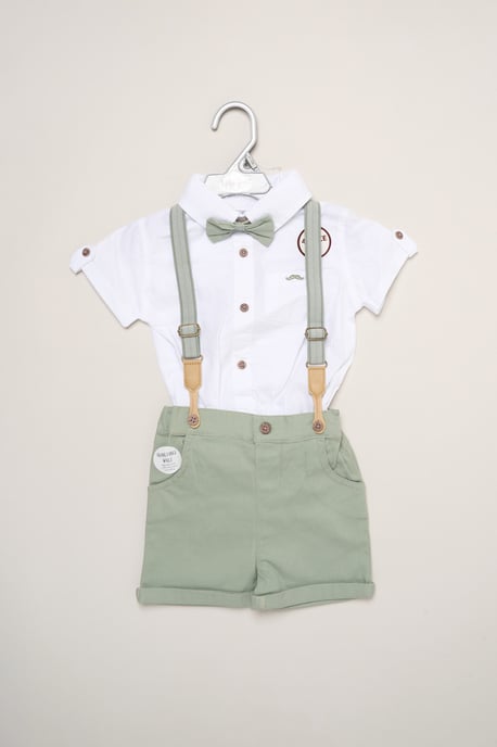 Mock Shirt Bodysuit, Shorts and Bowtie Outfit Set - Image 2