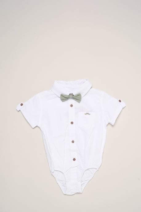 Mock Shirt Bodysuit, Shorts and Bowtie Outfit Set - Image 3
