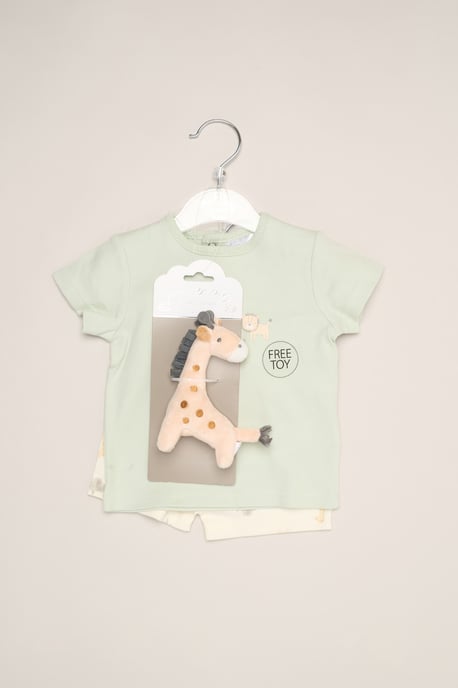 Giraffe Print T-Shirt, Shorts and Plush Toy - Image 2