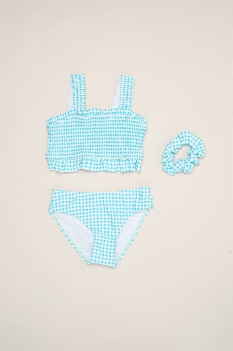 Gingham Bikini Set with Scrunchie - Image 1