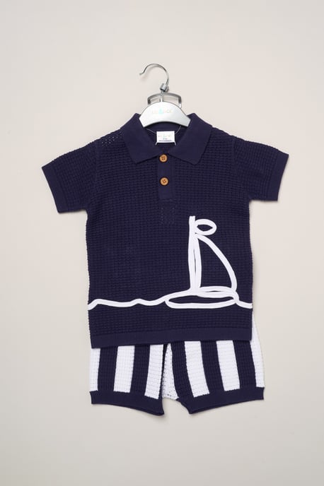 Boat Embroidered True Knit Shirt and Shorts Outfit Set - Image 2