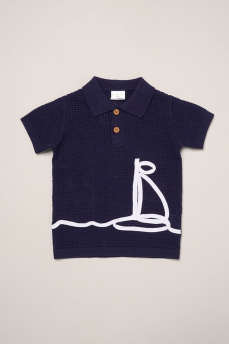 Boat Embroidered True Knit Shirt and Shorts Outfit Set - Image 3