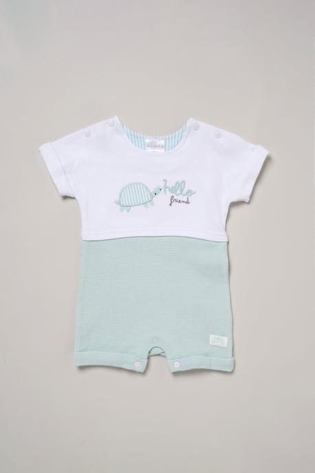 Turtle Printed Romper and Reversible Hat Outfit Set - Image 4