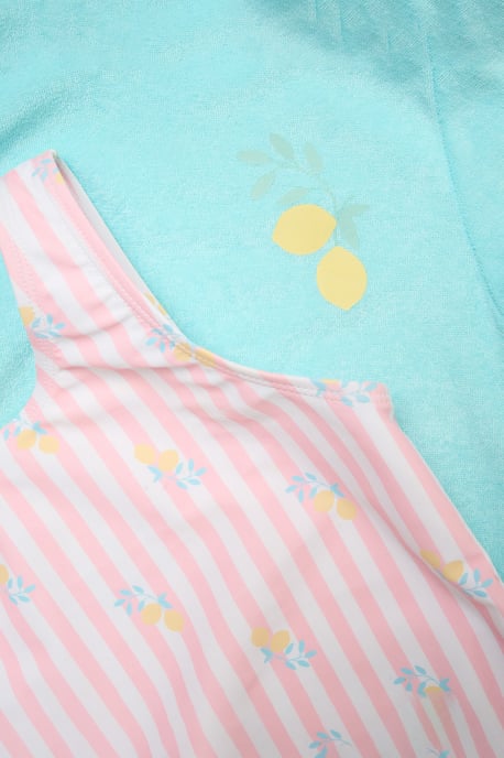 Lemon and Stripe Printed Swimsuit with Poncho and Sunglasses - Image 3