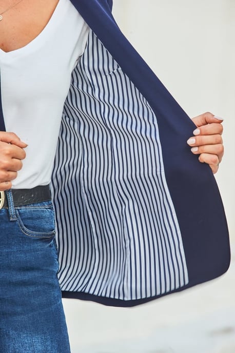 Navy Blue Stripe Print Lining Blazer - Image 3