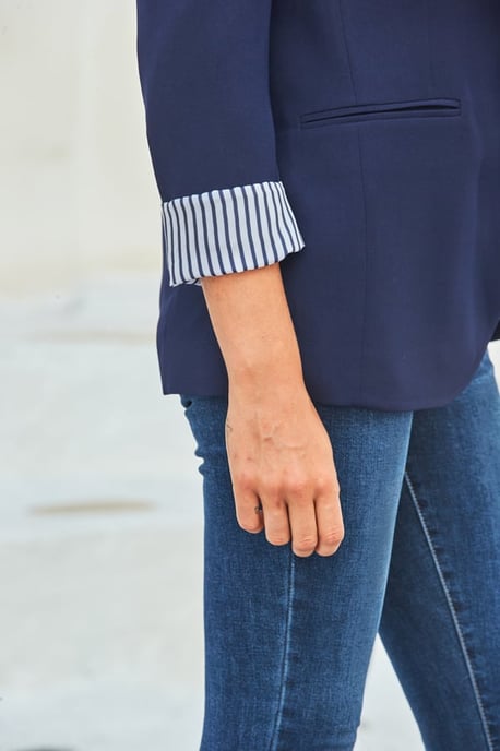 Navy Blue Stripe Print Lining Blazer - Image 4
