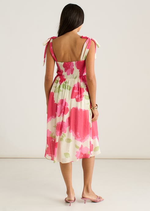Pink Floral Tie Straps Midi Dress - Image 4