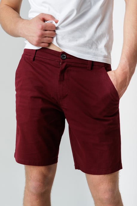 Burgundy Classic Chino Shorts With Button Fastening And Belt Loops - Image 4