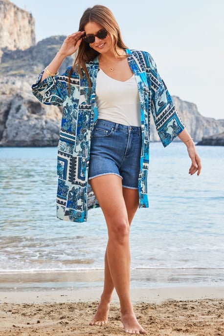 Blue Scarf Print Kimono - Image 4