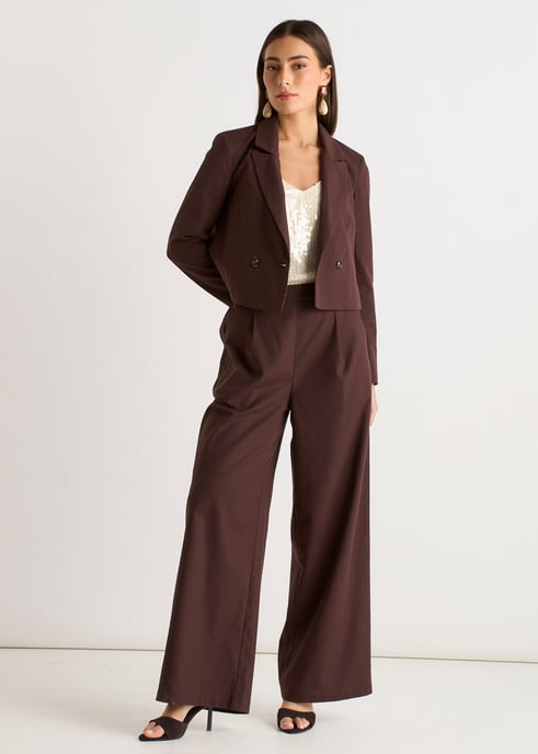 Brown Linen Mix Wide Leg Trouser - Image 1