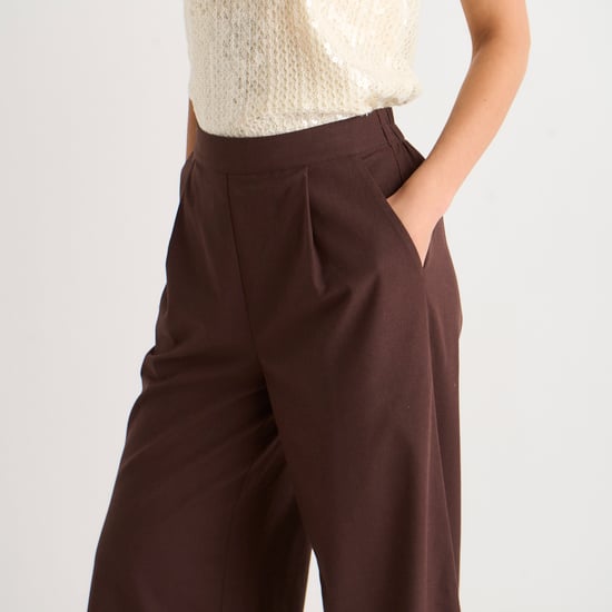 Brown Linen Mix Wide Leg Trouser - Image 2