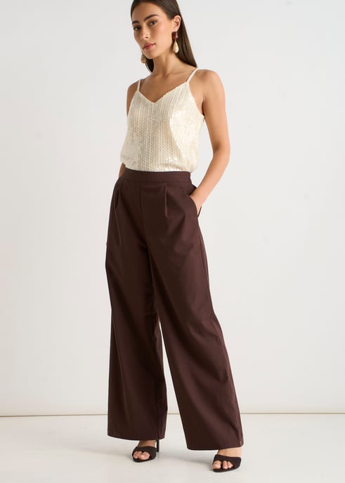 Brown Linen Mix Wide Leg Trouser - Image 3