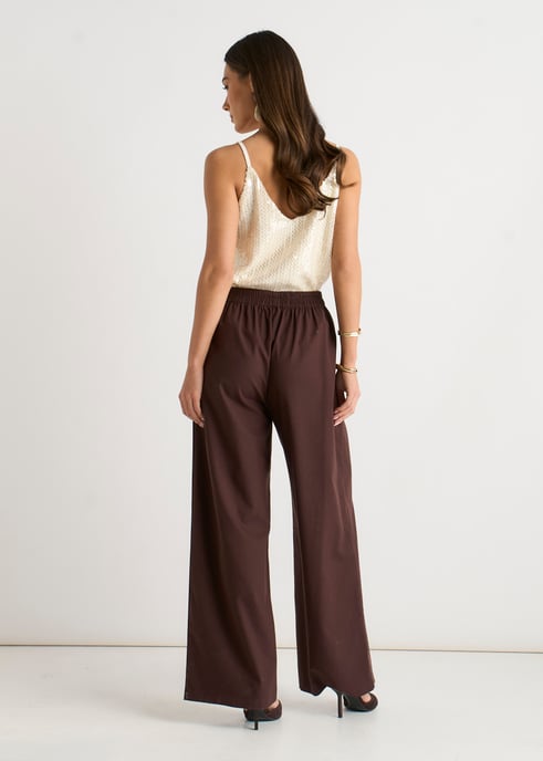 Brown Linen Mix Wide Leg Trouser - Image 4
