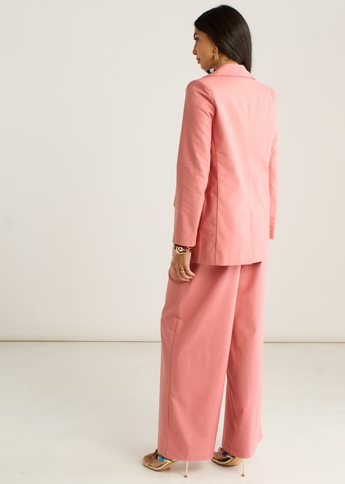 Breed uitlopende broek van koraalkleurig linnenmix - Image 4